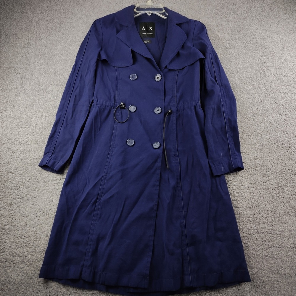 Armani Exchange Womens Navy Blue Double Breasted Trench Coat XS Quiet Luxury